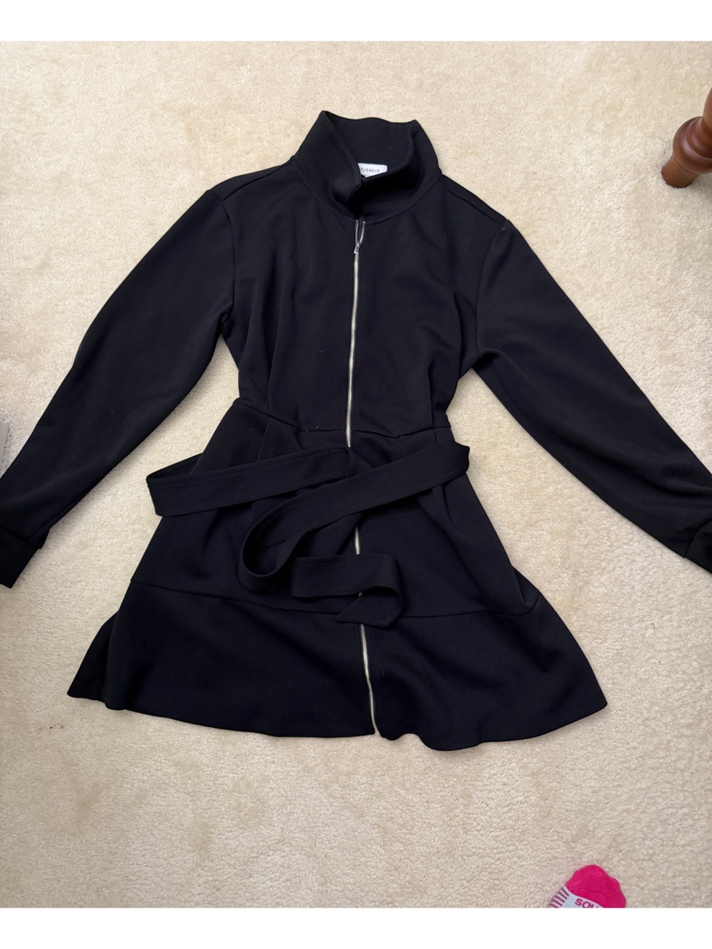 Black Zip-Front Belted Women’s Dress